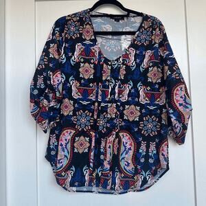 NWT Yumi Kim Womens Marigold Paisley Floral Print Lizzie V-Neck Top Size S
